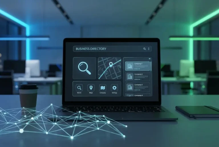 Create a striking, professional hero image for a blog article titled: How to Create a Business Directory Website: Complete 2025 Development Guide. Style: Modern, clean, eye-catching design that represents the main topic. No text overlays. High quality 1200x800 professional blog header.