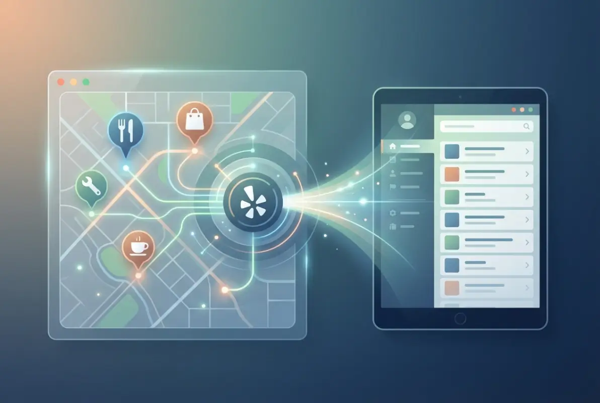 Create a striking, professional hero image for a blog article titled: How to Build a Local Business Directory Using Yelp Data: Complete 2025 Guide. Style: Modern, clean, eye-catching design that represents the main topic. No text overlays. High quality 1200x800 professional blog header.