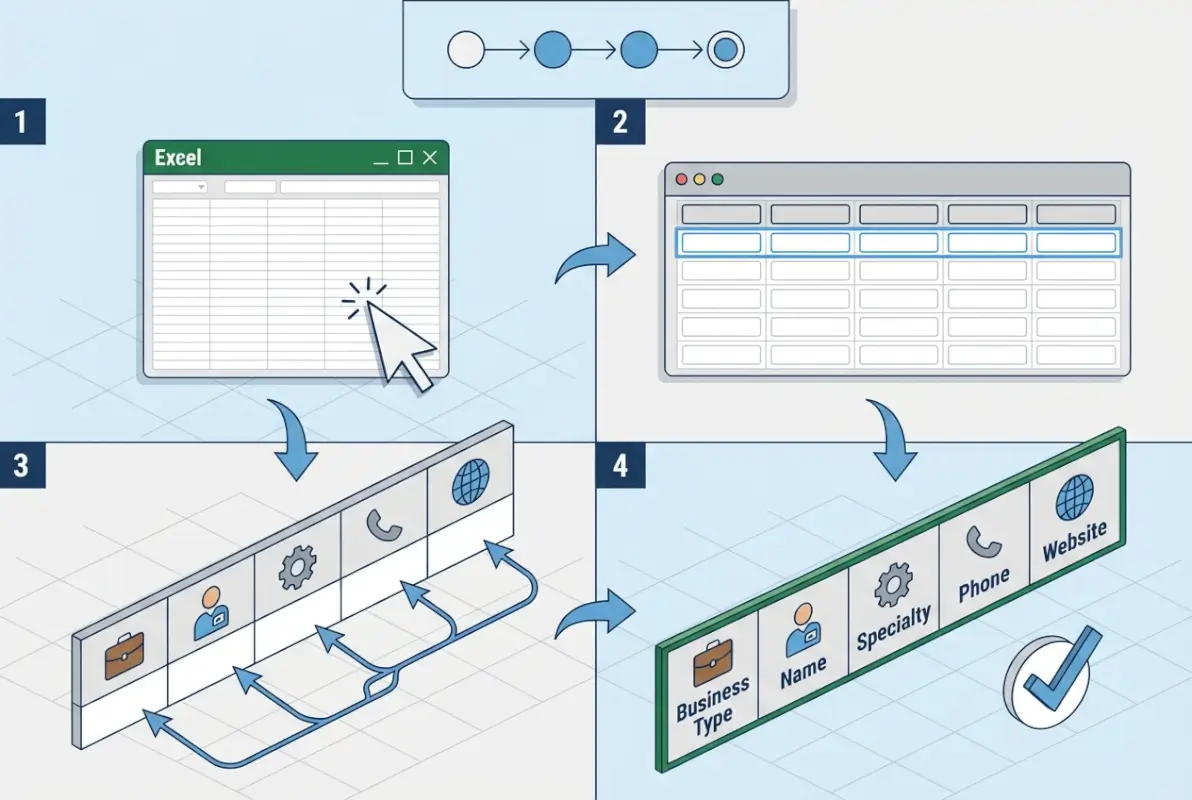 Image for How to Create a Business Directory in Excel: Add Headers for Business Type, Name, Specialty, Phone & Website