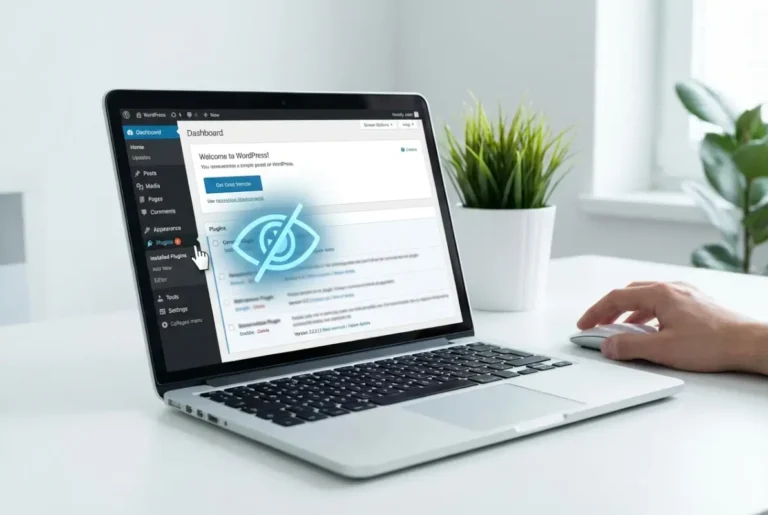 Create a striking, professional hero image for a blog article titled: How to Hide a WordPress Plugin from Menu: A Step-by-Step Guide. Style: Modern, clean, eye-catching design that represents the main topic. No text overlays. High quality 1200x800 professional blog header.