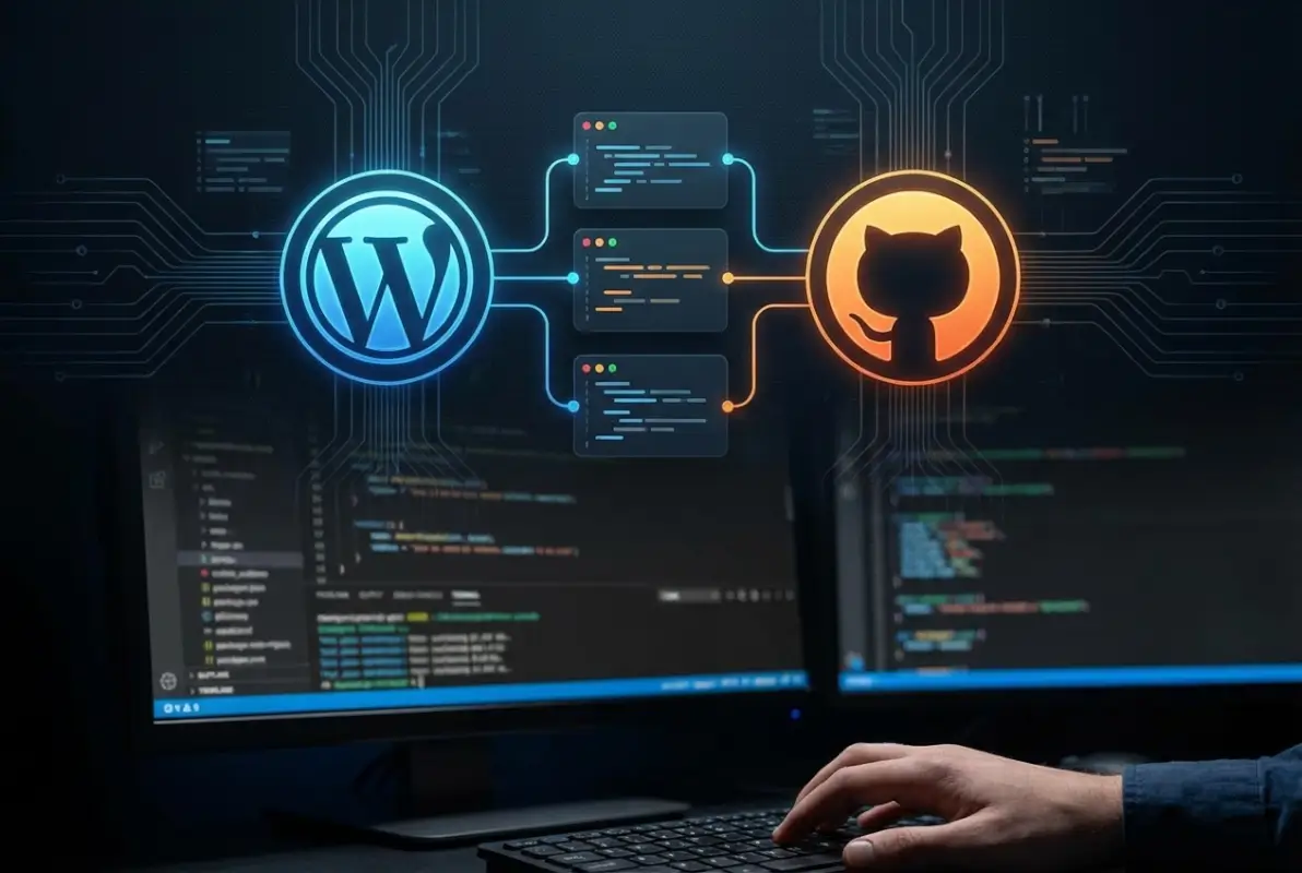 Create a striking, professional hero image for a blog article titled: How to Host a WordPress Plugin on GitHub: A Developer's Guide. Style: Modern, clean, eye-catching design that represents the main topic. No text overlays. High quality 1200x800 professional blog header.
