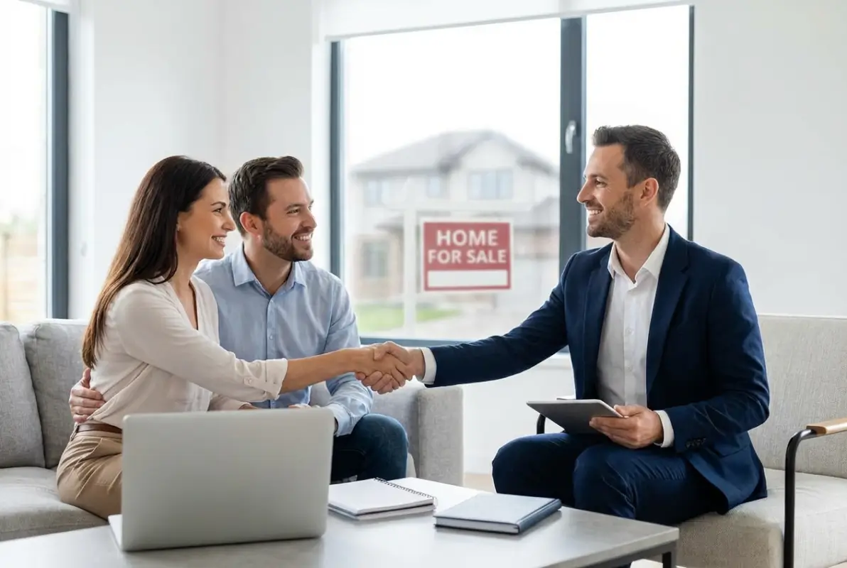 Create a striking, professional hero image for a blog article titled: How to Hire a Listing Agent: 7 Tips for Home Sellers. Style: Modern, clean, eye-catching design that represents the main topic. No text overlays. High quality 1200x800 professional blog header.