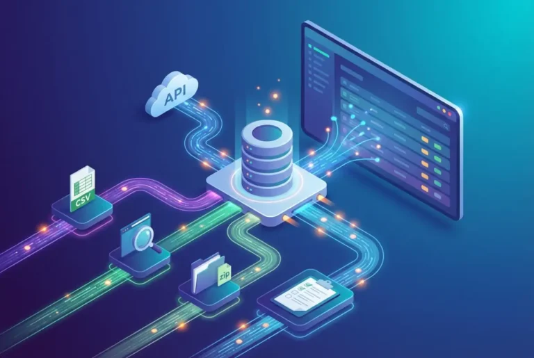 Create a striking, professional hero image for a blog article titled: How to Import Business Directory Data: 5 Simple Methods. Style: Modern, clean, eye-catching design that represents the main topic. No text overlays. High quality 1200x800 professional blog header.