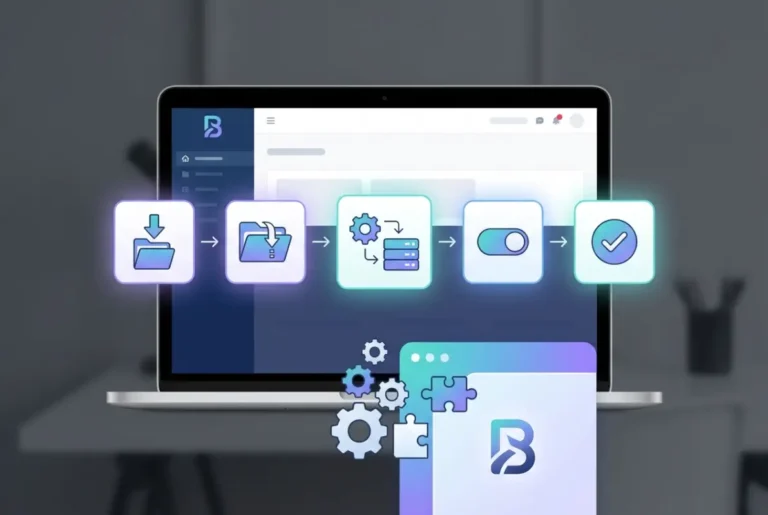 Create a striking, professional hero image for a blog article titled: How to Install a Plugin on Bludit: 5 Simple Steps. Style: Modern, clean, eye-catching design that represents the main topic. No text overlays. High quality 1200x800 professional blog header.