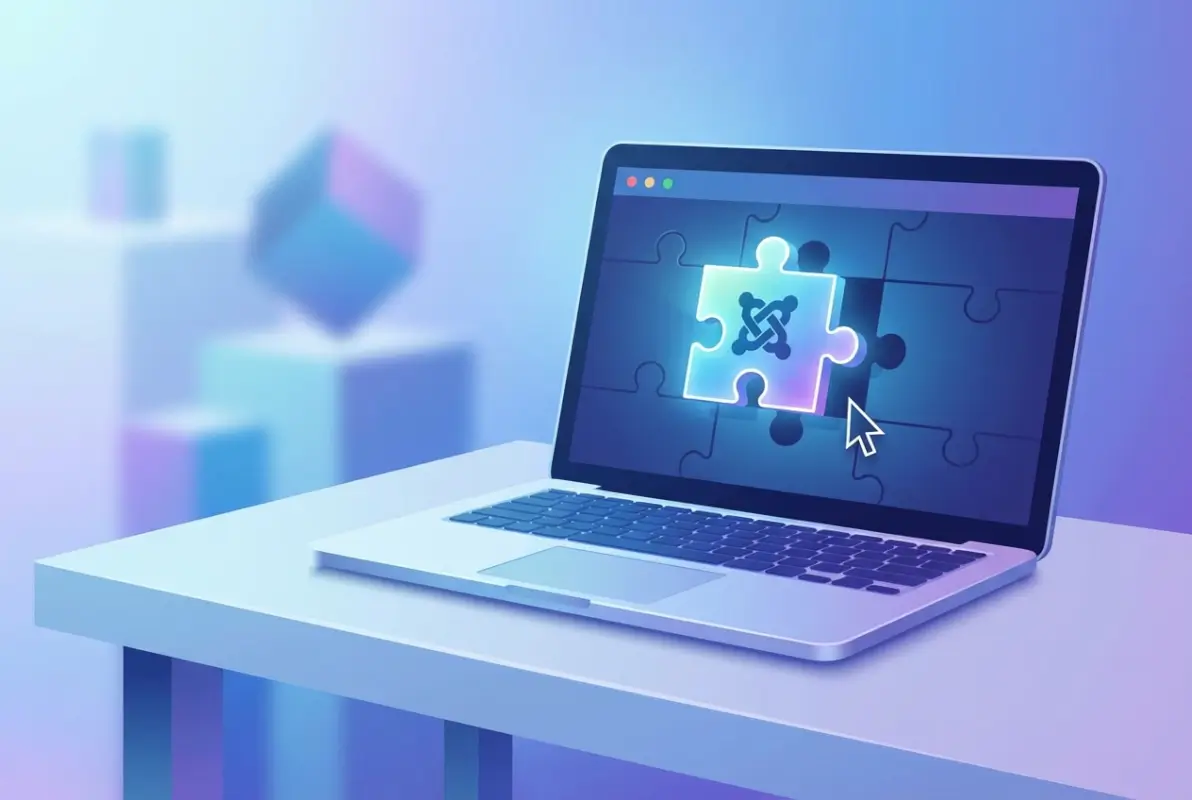 Create a striking, professional hero image for a blog article titled: How to Install a Plugin in Joomla: 5 Simple Steps. Style: Modern, clean, eye-catching design that represents the main topic. No text overlays. High quality 1200x800 professional blog header.