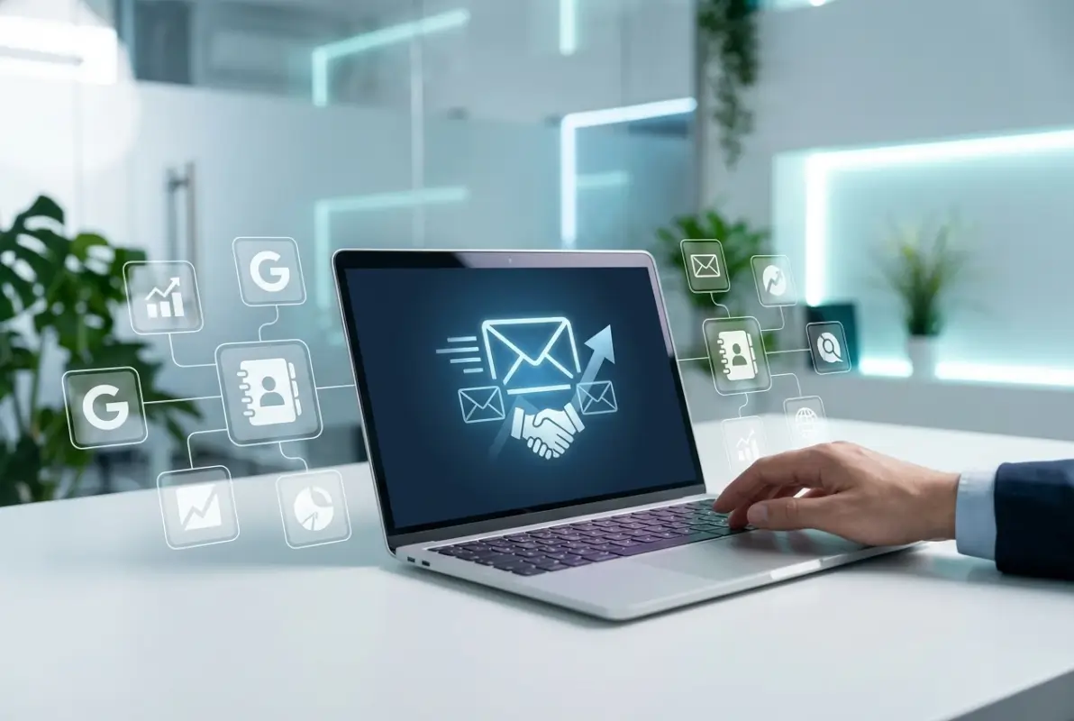 Create a striking, professional hero image for a blog article titled: How to Invite Businesses to Join Your Directory: 5 Proven Email Scripts That Convert. Style: Modern, clean, eye-catching design that represents the main topic. No text overlays. High quality 1200x800 professional blog header.