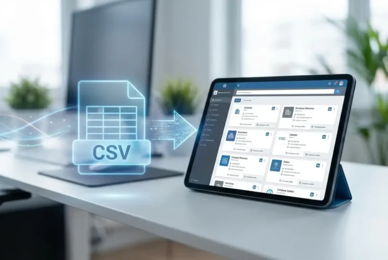 Create a striking, professional hero image for a blog article titled: How to Import CSV into Business Directory: A Step-by-Step Guide. Style: Modern, clean, eye-catching design that represents the main topic. No text overlays. High quality 1200x800 professional blog header.