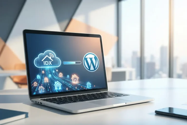 Create a striking, professional hero image for a blog article titled: How to Import Listings from IDX to WordPress: 6 Simple Steps. Style: Modern, clean, eye-catching design that represents the main topic. No text overlays. High quality 1200x800 professional blog header.