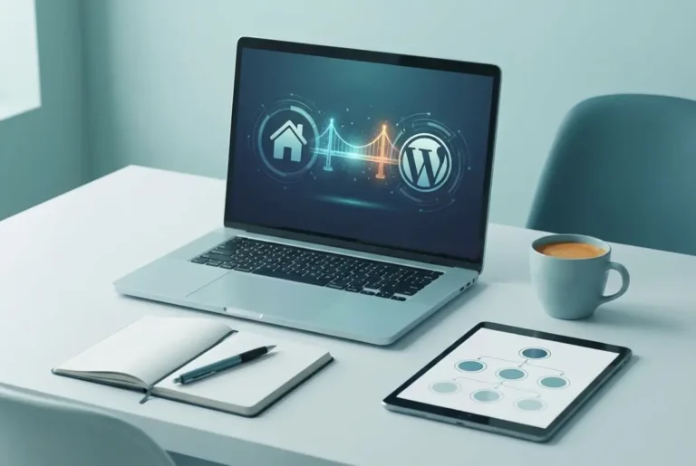 Create a striking, professional hero image for a blog article titled: How to Import Listings from IDX to WordPress: 6 Simple Steps. Style: Modern, clean, eye-catching design that represents the main topic. No text overlays. High quality 1200x800 professional blog header.