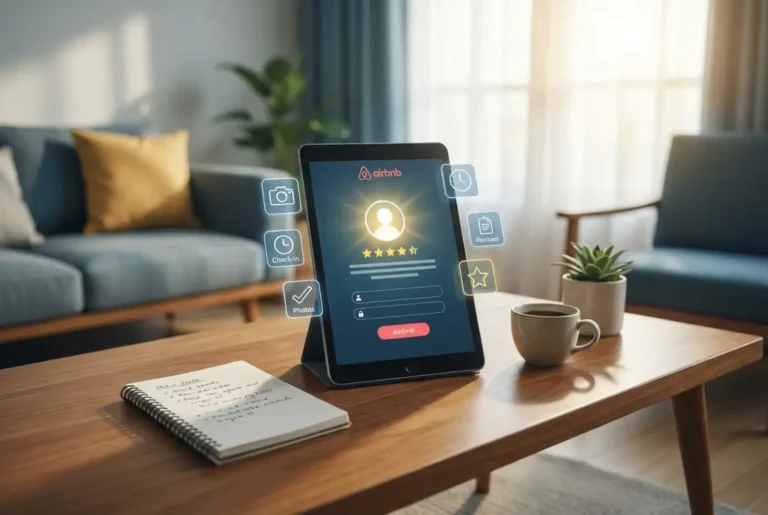 Create a striking, professional hero image for a blog article titled: How to Improve Your Airbnb Listing: 10 Optimization Tips for Hosts. Style: Modern, clean, eye-catching design that represents the main topic. No text overlays. High quality 1200x800 professional blog header.