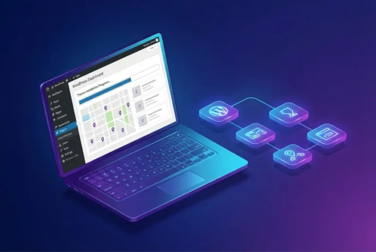Create a striking, professional hero image for a blog article titled: How to Install a Directory Theme in WordPress: 5 Simple Steps. Style: Modern, clean, eye-catching design that represents the main topic. No text overlays. High quality 1200x800 professional blog header.
