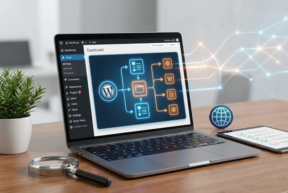 Create a striking, professional hero image for a blog article titled: How to Install a Directory in WordPress: A Step-by-Step Guide. Style: Modern, clean, eye-catching design that represents the main topic. No text overlays. High quality 1200x800 professional blog header.
