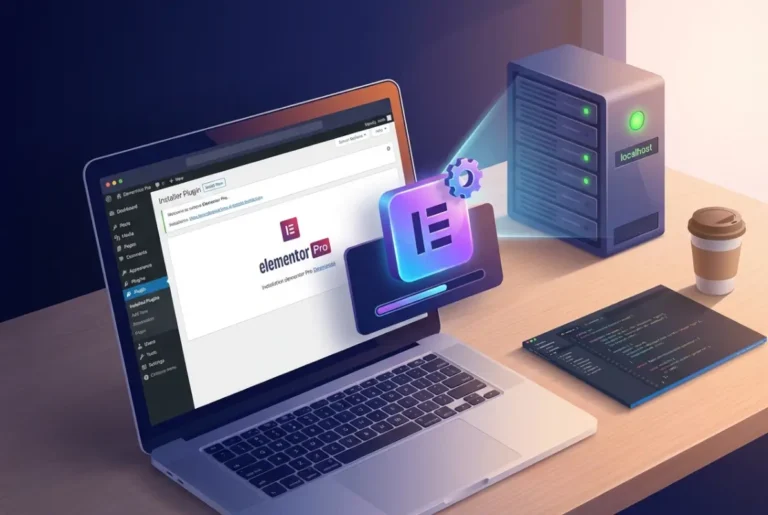 Create a striking, professional hero image for a blog article titled: How to Install Elementor Pro on Localhost: A Developer's Guide. Style: Modern, clean, eye-catching design that represents the main topic. No text overlays. High quality 1200x800 professional blog header.