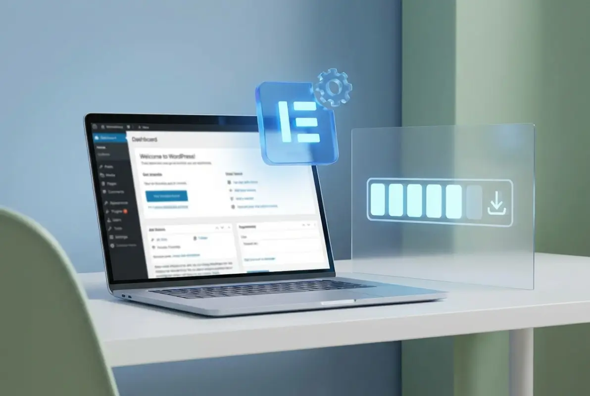 Create a striking, professional hero image for a blog article titled: How to Install Elementor Pro Plugin: 5 Simple Steps for WordPress. Style: Modern, clean, eye-catching design that represents the main topic. No text overlays. High quality 1200x800 professional blog header.