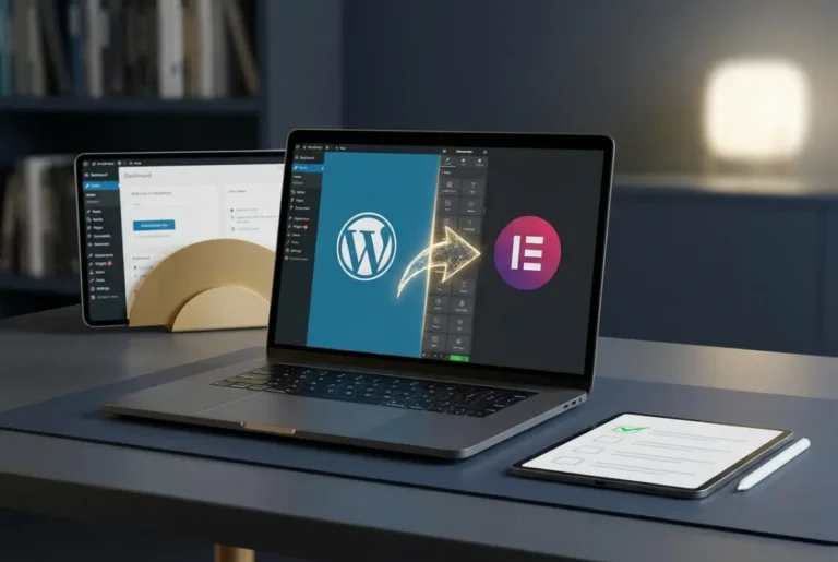 Create a striking, professional hero image for a blog article titled: How to Install Elementor Pro: A Step-by-Step Guide for WordPress. Style: Modern, clean, eye-catching design that represents the main topic. No text overlays. High quality 1200x800 professional blog header.