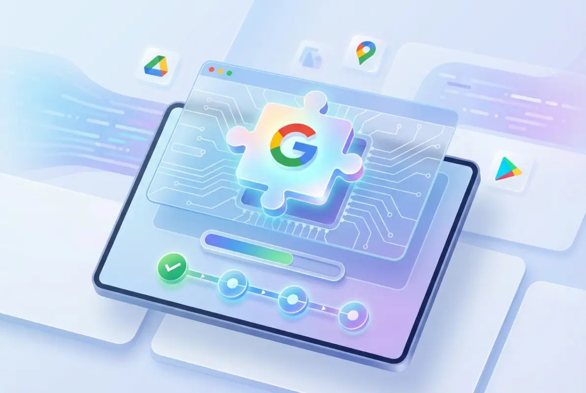 Create a striking, professional hero image for a blog article titled: How to Install Google Services Plugin: A Step-by-Step Guide. Style: Modern, clean, eye-catching design that represents the main topic. No text overlays. High quality 1200x800 professional blog header.