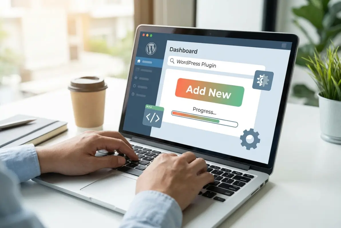 Create a striking, professional hero image for a blog article titled: How to Install a Plugin for WordPress: A Beginner's Guide. Style: Modern, clean, eye-catching design that represents the main topic. No text overlays. High quality 1200x800 professional blog header.