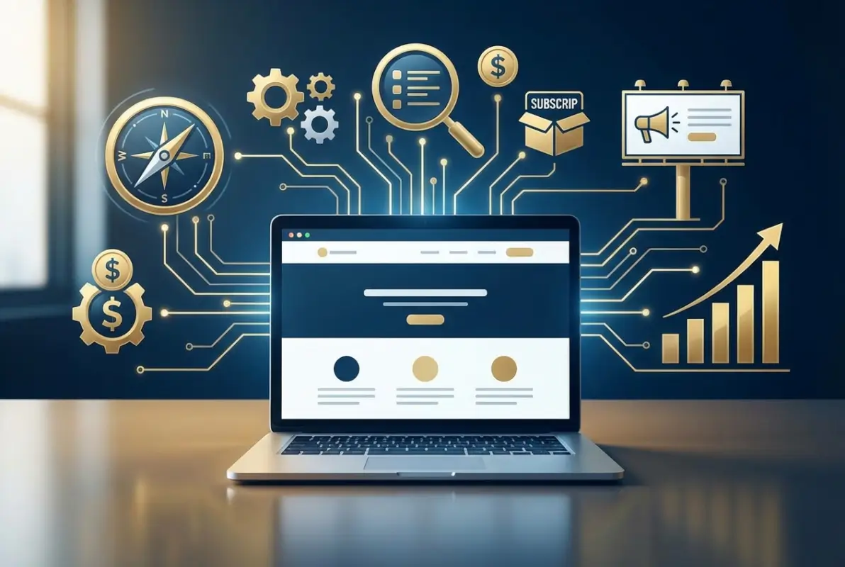 Create a striking, professional hero image for a blog article titled: How to Monetize a Directory Website: 6 Proven Revenue Strategies That Actually Work. Style: Modern, clean, eye-catching design that represents the main topic. No text overlays. High quality 1200x800 professional blog header.