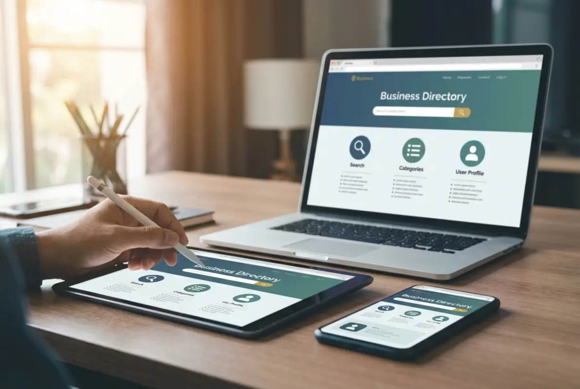 Create a striking, professional hero image for a blog article titled: 6 Pro Tips to Design a User-Friendly Business Directory That Drives Engagement. Style: Modern, clean, eye-catching design that represents the main topic. No text overlays. High quality 1200x800 professional blog header.