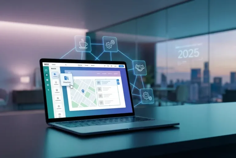 Create a striking, professional hero image for a blog article titled: How to Create a Wix Business Directory: Complete 2025 Setup Guide. Style: Modern, clean, eye-catching design that represents the main topic. No text overlays. High quality 1200x800 professional blog header.