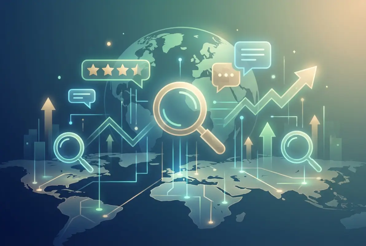 Create a striking, professional hero image for a blog article titled: How Directories and Reviews Help Ranking: Complete 2025 Local SEO Guide. Style: Modern, clean, eye-catching design that represents the main topic. No text overlays. High quality 1200x800 professional blog header.