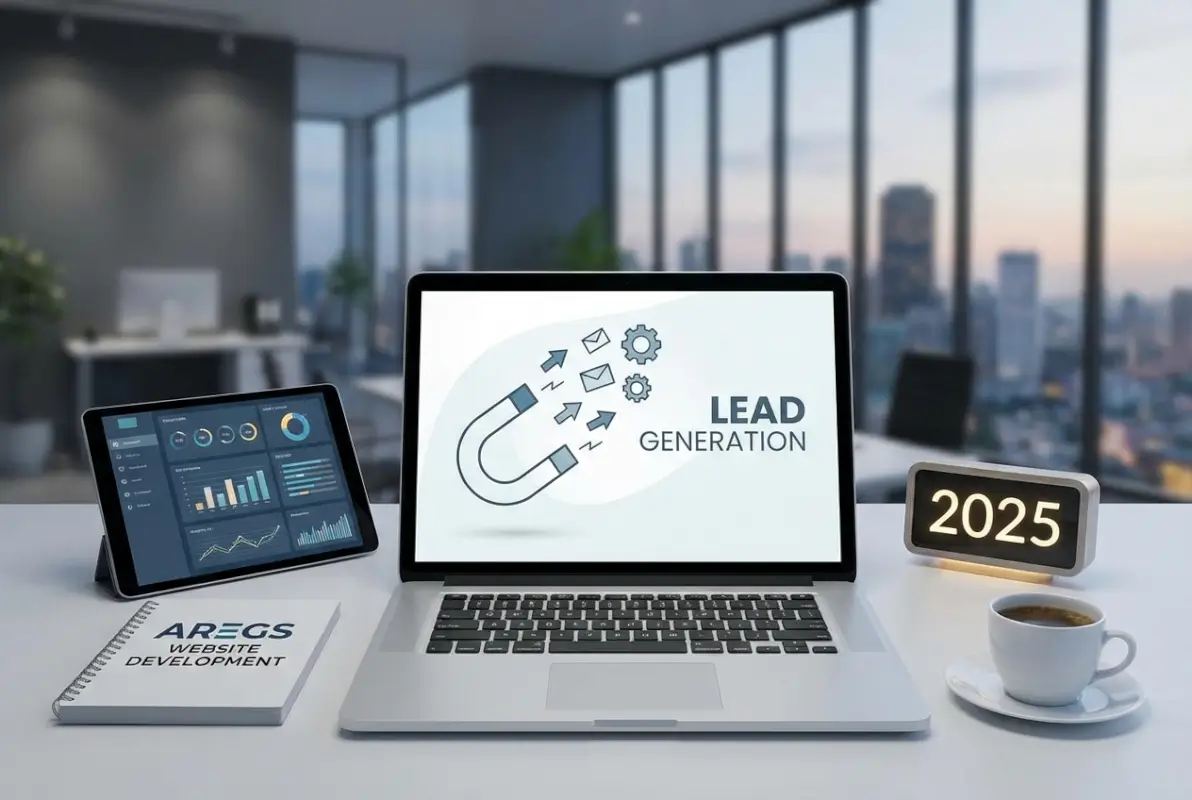 Create a striking, professional hero image for a blog article titled: Aregs Website Development Company: 6 Proven Lead Generation Strategies for 2025. Style: Modern, clean, eye-catching design that represents the main topic. No text overlays. High quality 1200x800 professional blog header.