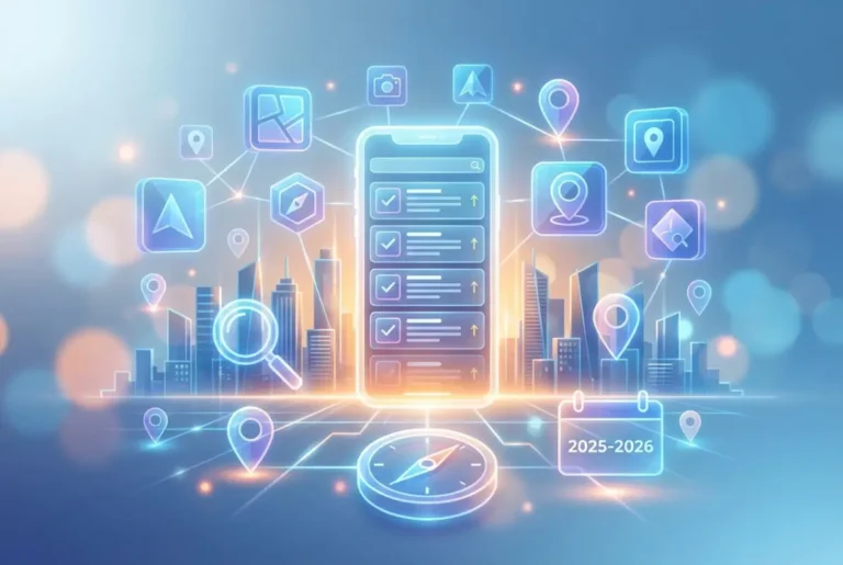 Create a striking, professional hero image for a blog article titled: 7 Best Business Directory Apps to Boost Local Visibility in 2025-2026. Style: Modern, clean, eye-catching design that represents the main topic. No text overlays. High quality 1200x800 professional blog header.