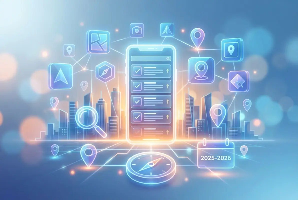 Create a striking, professional hero image for a blog article titled: 7 Best Business Directory Apps to Boost Local Visibility in 2025-2026. Style: Modern, clean, eye-catching design that represents the main topic. No text overlays. High quality 1200x800 professional blog header.