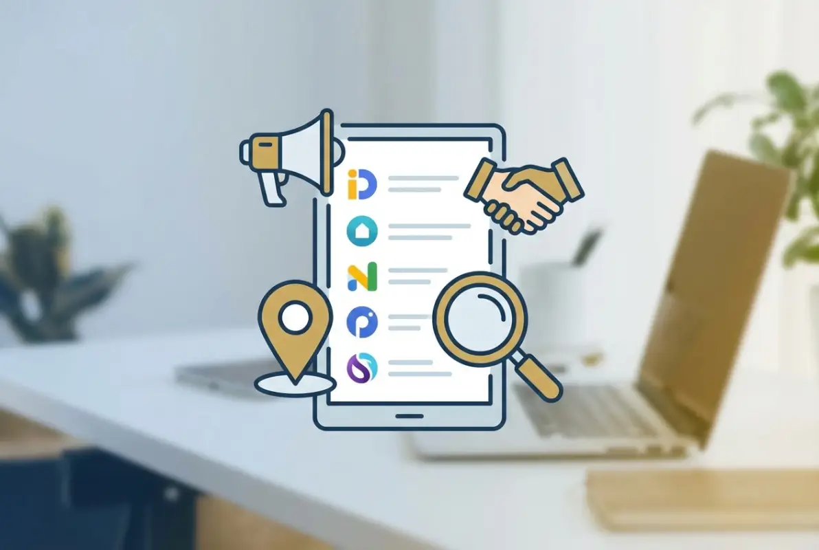 Create a striking, professional hero image for a blog article titled: 5 Best Free Business Directories to List Your Business in 2025. Style: Modern, clean, eye-catching design that represents the main topic. No text overlays. High quality 1200x800 professional blog header.