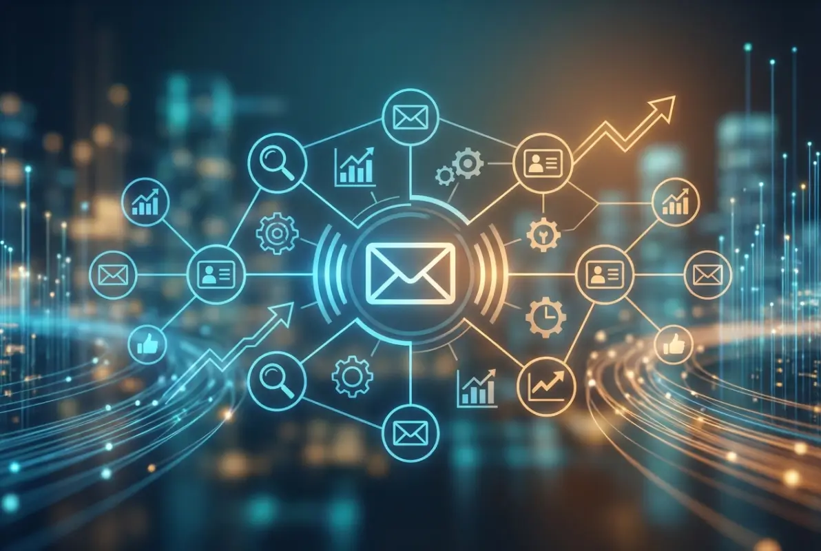 Create a striking, professional hero image for a blog article titled: Business Directory Email Marketing: 7 Proven Strategies to Boost Engagement in 2026. Style: Modern, clean, eye-catching design that represents the main topic. No text overlays. High quality 1200x800 professional blog header.