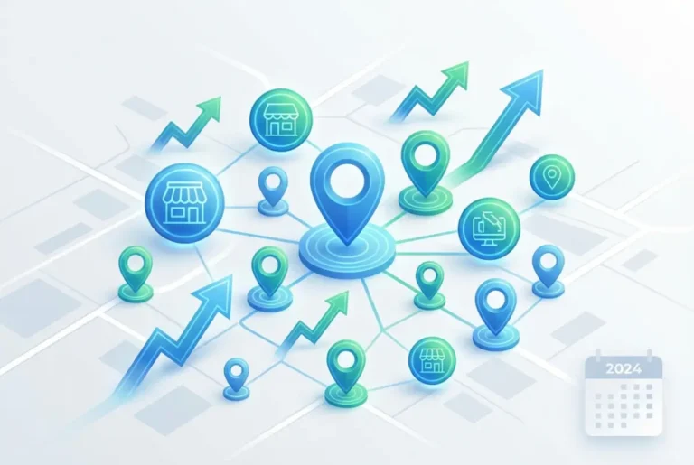 Create a striking, professional hero image for a blog article titled: Business Directory Guide: Boost Local SEO Rankings in 2024. Style: Modern, clean, eye-catching design that represents the main topic. No text overlays. High quality 1200x800 professional blog header.