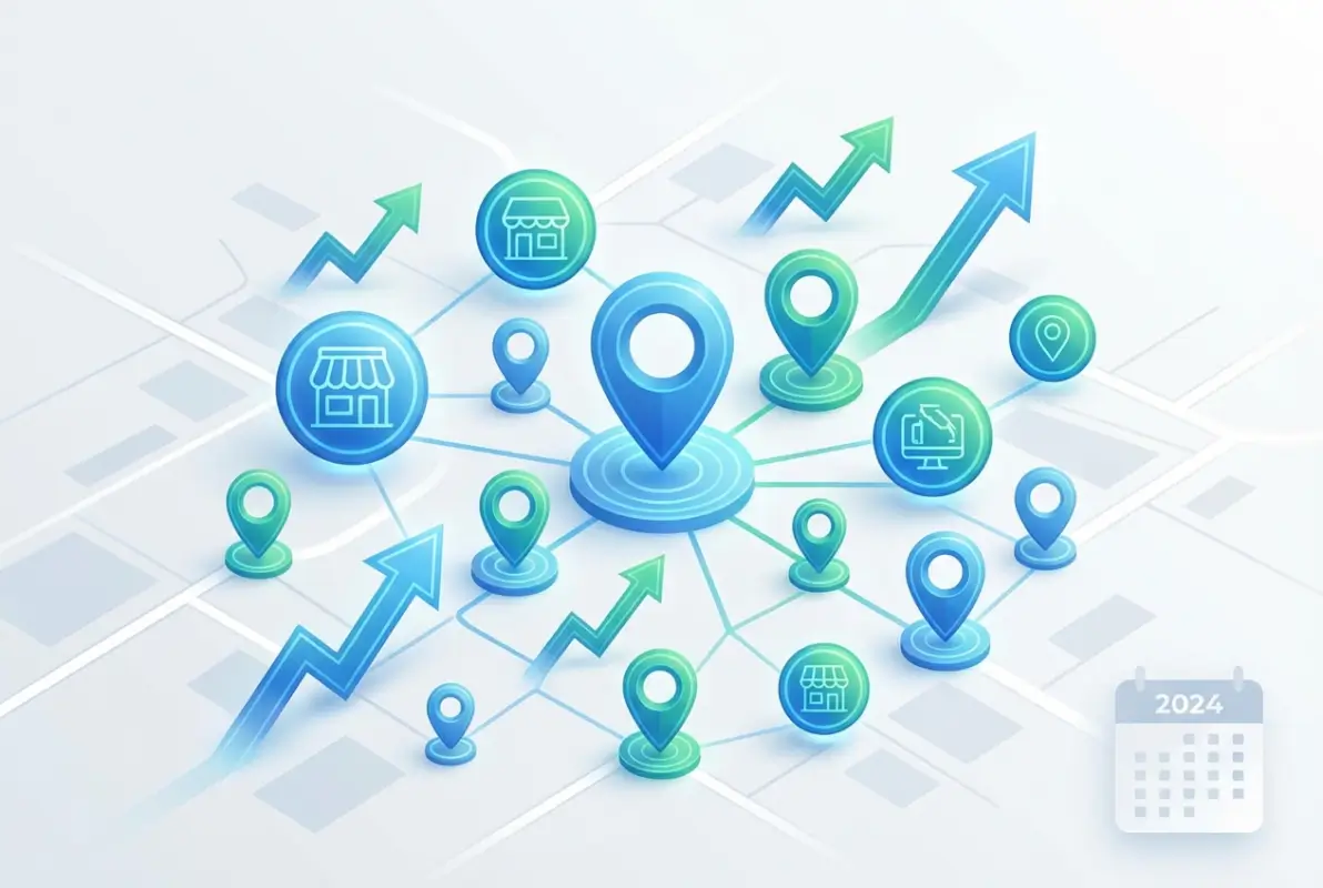 Create a striking, professional hero image for a blog article titled: Business Directory Guide: Boost Local SEO Rankings in 2024. Style: Modern, clean, eye-catching design that represents the main topic. No text overlays. High quality 1200x800 professional blog header.