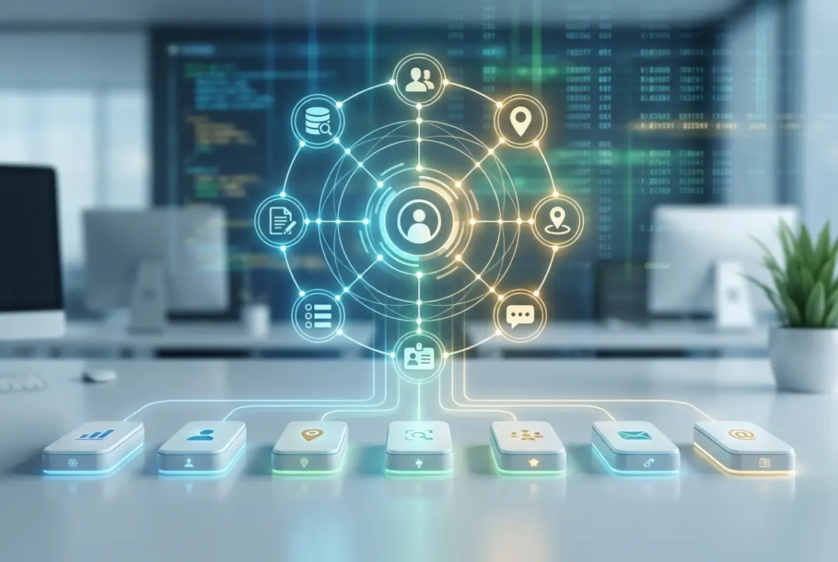 Create a striking, professional hero image for a blog article titled: What Does a Business Directory Include? 7 Essential Elements for Success. Style: Modern, clean, eye-catching design that represents the main topic. No text overlays. High quality 1200x800 professional blog header.