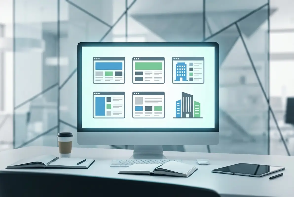 Create a striking, professional hero image for a blog article titled: 6 Business Directory Website Templates to Kickstart Your Platform. Style: Modern, clean, eye-catching design that represents the main topic. No text overlays. High quality 1200x800 professional blog header.