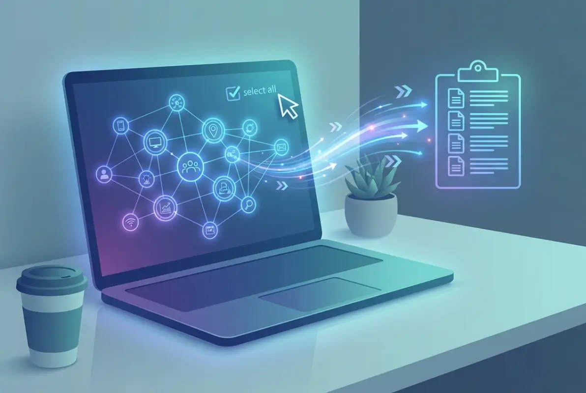 Create a striking, professional hero image for a blog article titled: 5 Ways to Copy All Links in an Online Directory for Easy Access. Style: Modern, clean, eye-catching design that represents the main topic. No text overlays. High quality 1200x800 professional blog header.