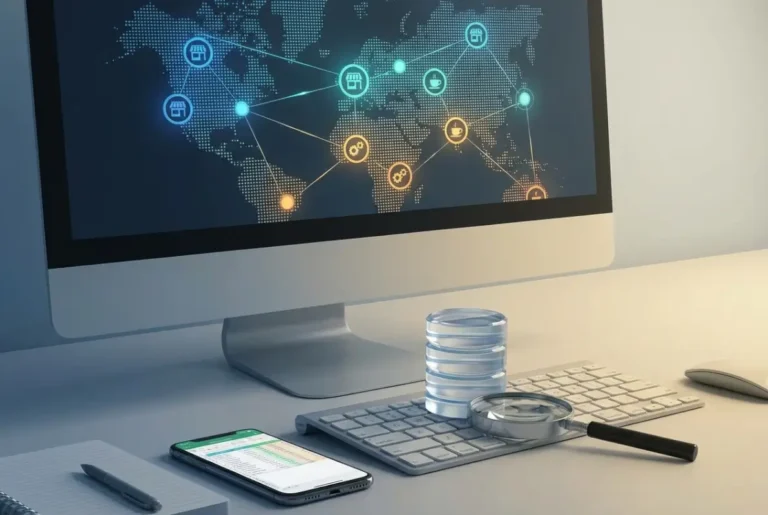 Create a striking, professional hero image for a blog article titled: How to Build a Database of Local Businesses: Complete Step-by-Step Guide. Style: Modern, clean, eye-catching design that represents the main topic. No text overlays. High quality 1200x800 professional blog header.