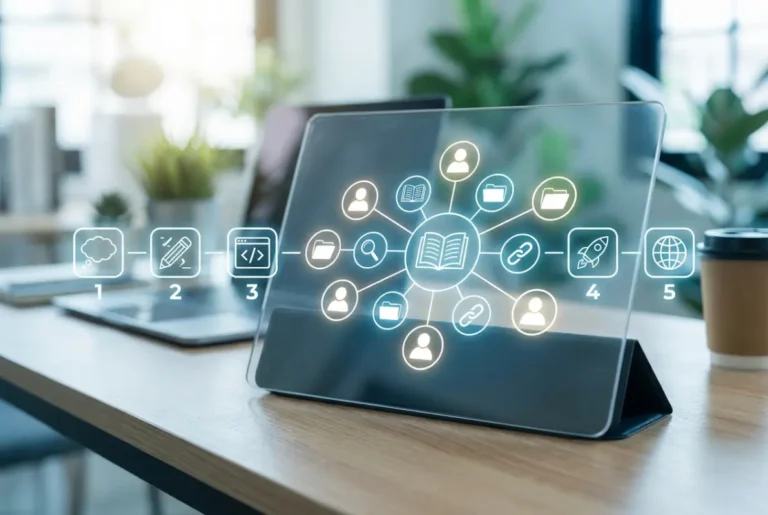 Create a striking, professional hero image for a blog article titled: 5 Steps to Create Your Own Personal Online Directory. Style: Modern, clean, eye-catching design that represents the main topic. No text overlays. High quality 1200x800 professional blog header.