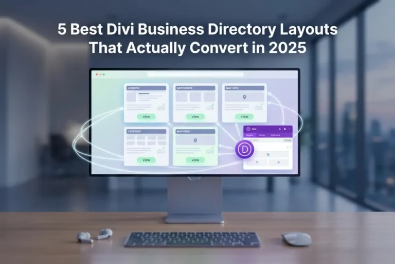 Create a striking, professional hero image for a blog article titled: 5 Best Divi Business Directory Layouts That Actually Convert in 2025. Style: Modern, clean, eye-catching design that represents the main topic. No text overlays. High quality 1200x800 professional blog header.