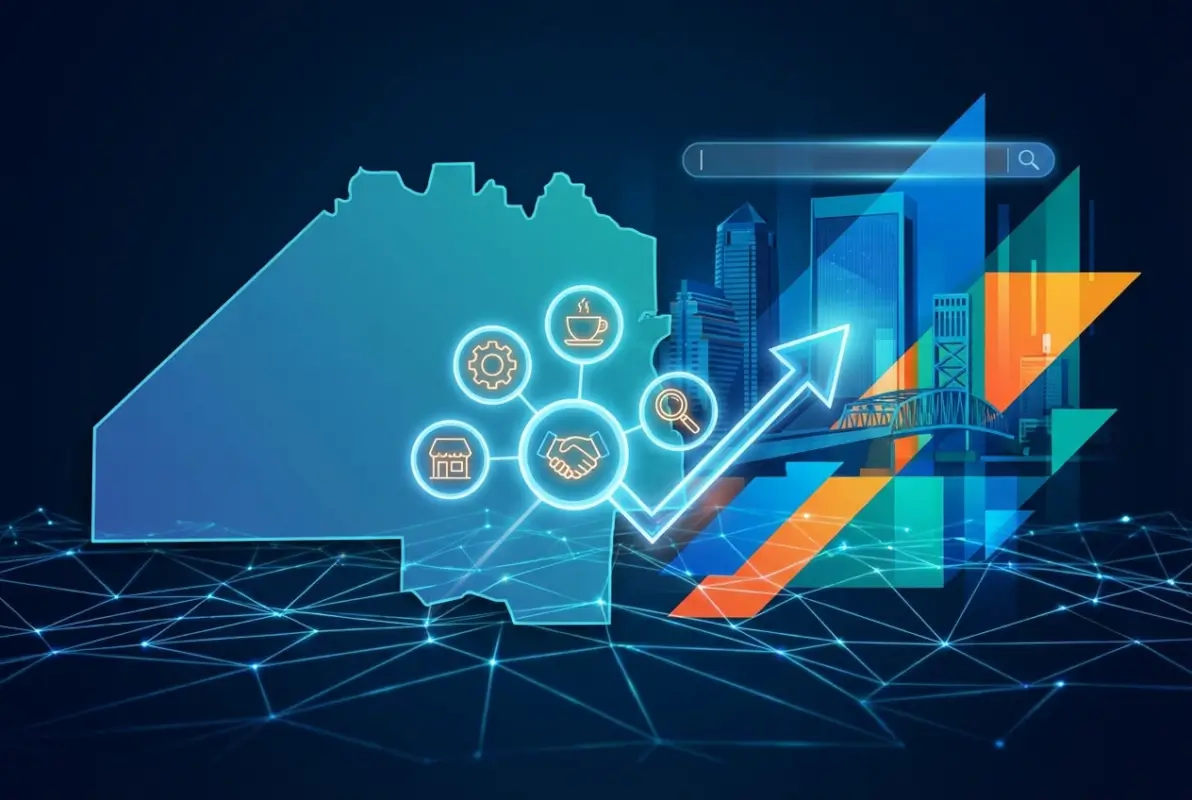 Create a striking, professional hero image for a blog article titled: Duval County FL Business Directory: How to Get Listed & Boost Local Visibility. Style: Modern, clean, eye-catching design that represents the main topic. No text overlays. High quality 1200x800 professional blog header.