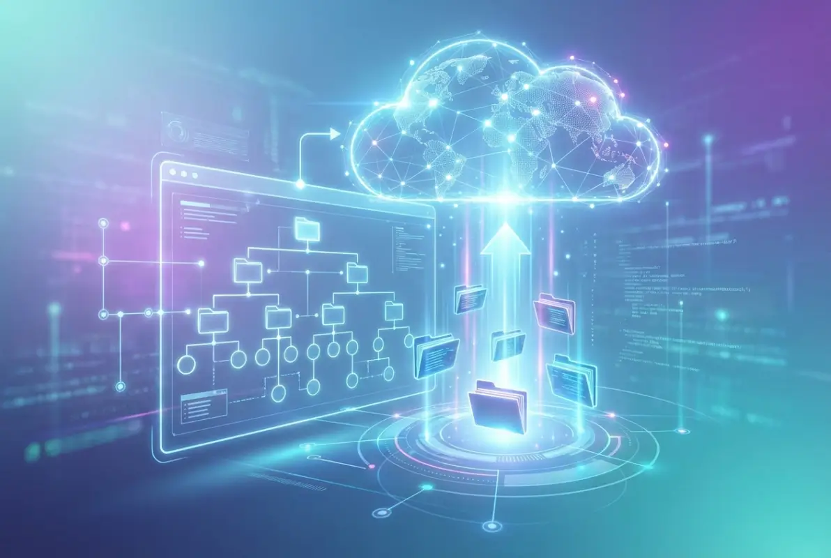 Create a striking, professional hero image for a blog article titled: 5 Easy Steps to Make a Directory Available Online. Style: Modern, clean, eye-catching design that represents the main topic. No text overlays. High quality 1200x800 professional blog header.