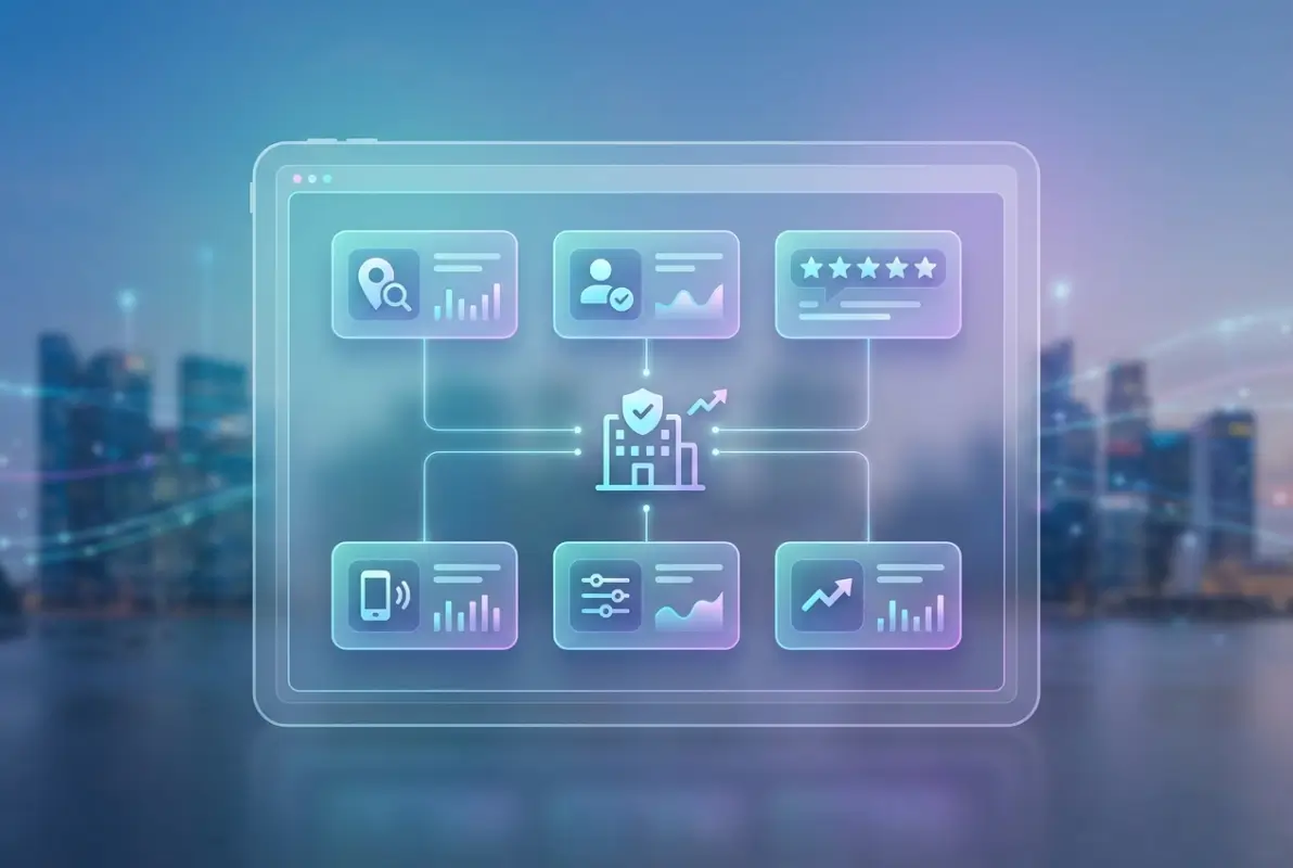 Create a striking, professional hero image for a blog article titled: 6 Essential Elements of a Successful Local Business Directory Website. Style: Modern, clean, eye-catching design that represents the main topic. No text overlays. High quality 1200x800 professional blog header.