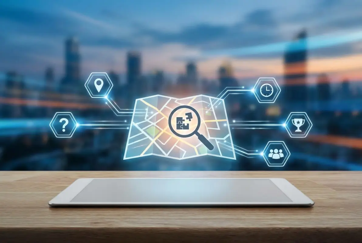 Create a striking, professional hero image for a blog article titled: What Business Directory Category for Escape Rooms? 5 Best Categories to Maximize Local Visibility. Style: Modern, clean, eye-catching design that represents the main topic. No text overlays. High quality 1200x800 professional blog header.