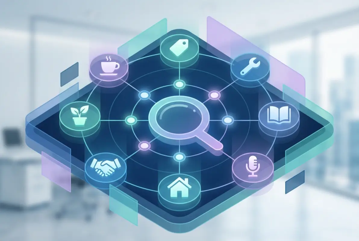 Create a striking, professional hero image for a blog article titled: 8 Essential Items for Your Community Business Directory (Complete 2025 Guide). Style: Modern, clean, eye-catching design that represents the main topic. No text overlays. High quality 1200x800 professional blog header.