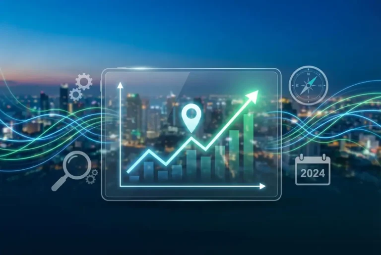 Create a striking, professional hero image for a blog article titled: Google Business Profile Optimization: Complete Guide to Dominating Local Search in 2024. Style: Modern, clean, eye-catching design that represents the main topic. No text overlays. High quality 1200x800 professional blog header.