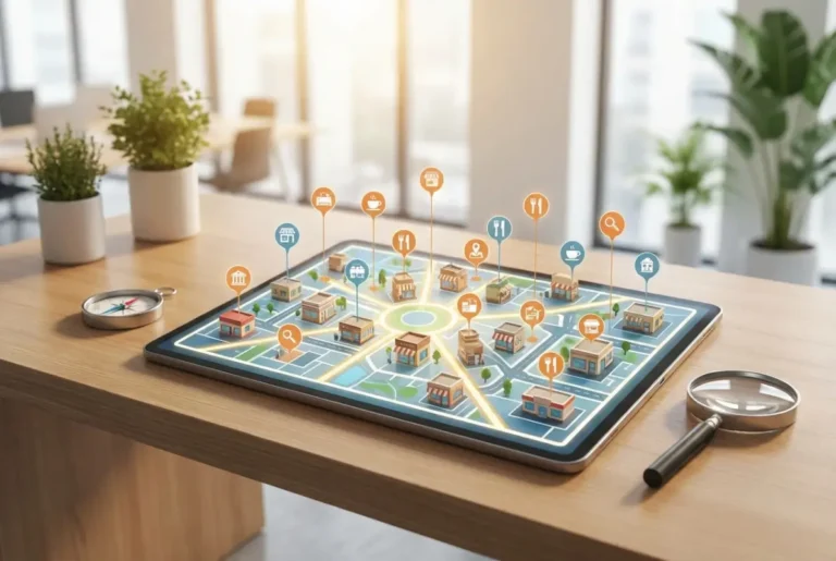 Create a striking, professional hero image for a blog article titled: How to Start a Local Business Directory Website: Complete 2025 Model & Step-by-Step Guide. Style: Modern, clean, eye-catching design that represents the main topic. No text overlays. High quality 1200x800 professional blog header.