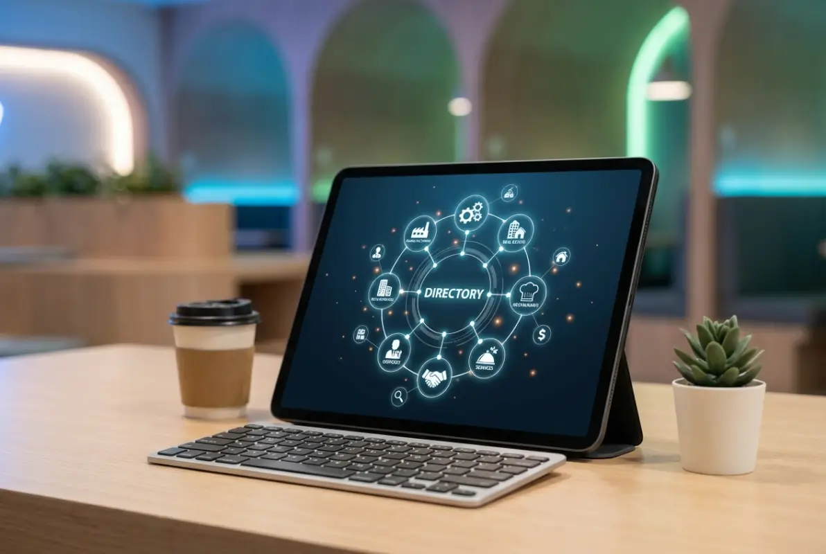 Create a striking, professional hero image for a blog article titled: How to Create a Business Directory: Complete Step-by-Step Guide (2025). Style: Modern, clean, eye-catching design that represents the main topic. No text overlays. High quality 1200x800 professional blog header.