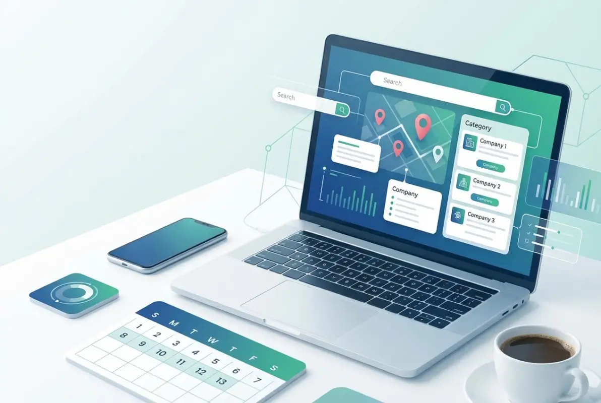 Create a striking, professional hero image for a blog article titled: How to Create a Business Directory Website in 7 Days (Complete 2025 Guide). Style: Modern, clean, eye-catching design that represents the main topic. No text overlays. High quality 1200x800 professional blog header.