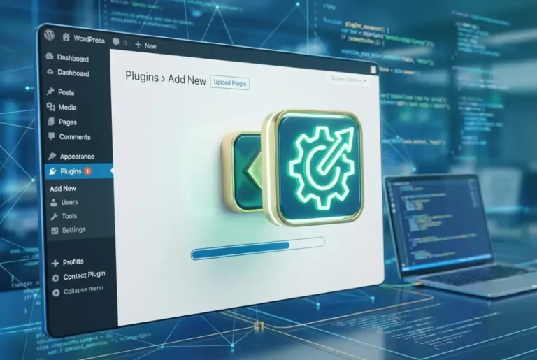 Create a striking, professional hero image for a blog article titled: How to Install WordPress Plugins: A Beginner's Guide. Style: Modern, clean, eye-catching design that represents the main topic. No text overlays. High quality 1200x800 professional blog header.
