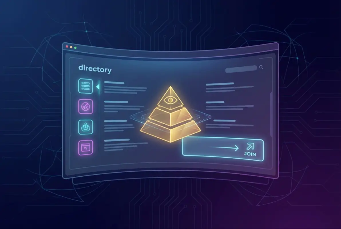 Create a striking, professional hero image for a blog article titled: How to Join the Illuminati: Official Website Directory (Humor). Style: Modern, clean, eye-catching design that represents the main topic. No text overlays. High quality 1200x800 professional blog header.