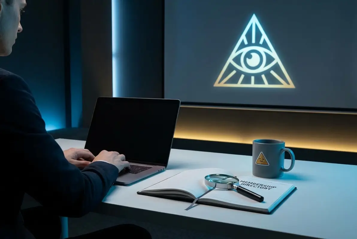 Create a striking, professional hero image for a blog article titled: How to Join the Illuminati: Official Website Directory (Humor). Style: Modern, clean, eye-catching design that represents the main topic. No text overlays. High quality 1200x800 professional blog header.